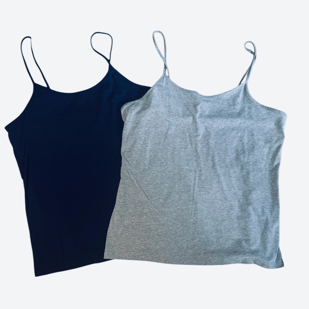 Women's Spaghetti Strap Cami’s, Set of 2 - Navy Blue and Gray